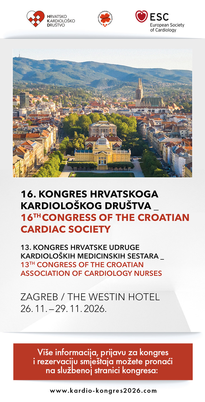 Najava 16. kongresa Hrvatskoga kardiološkog društva i 13. kongresa Hrvatske udruge kardioloških medicinskih sestara, The Westin Zagreb, 26.–29. studenoga 2026.